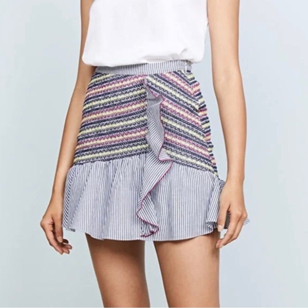 Parker Jordon Flounce Shirting Mini‎ Skirt Size 6 Side zip